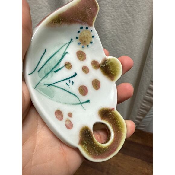 Hand Painted Ceramic - Artist Signed -Tea Bag Holder -Spoon Rest -Trinket Dish - Picture 13 of 13